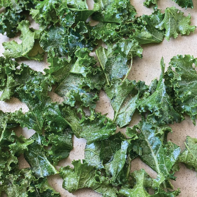 kale chips ready for the oven