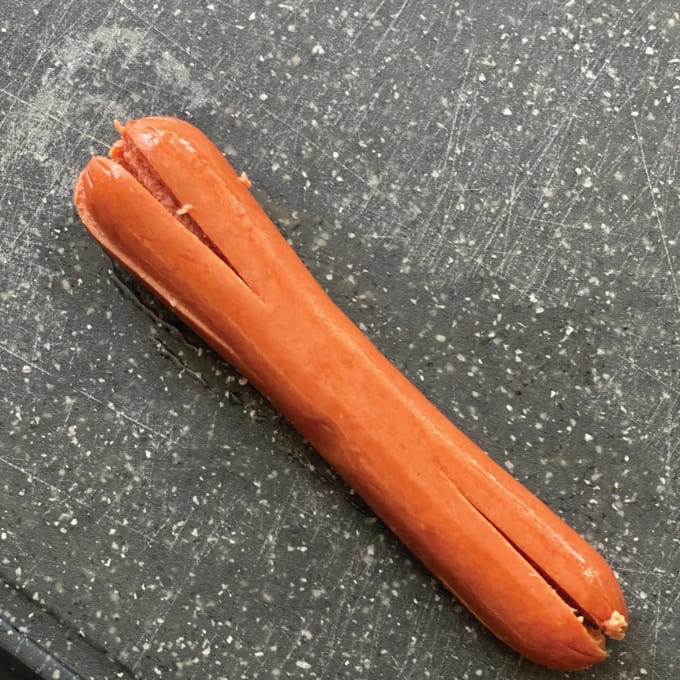 Cut Hot Dog on Side