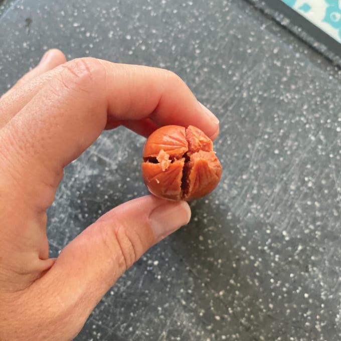 Cut Hotdog on end